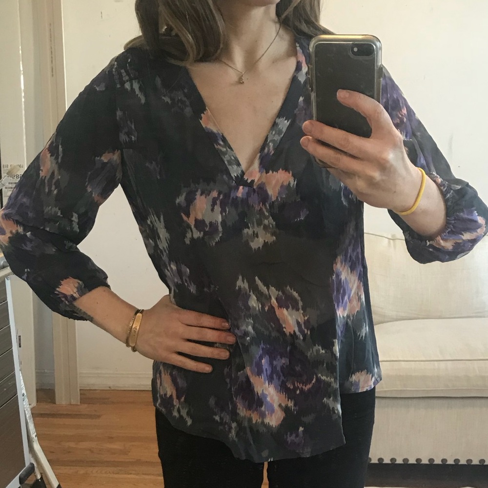 Joie Ikat sheer V neck blouse